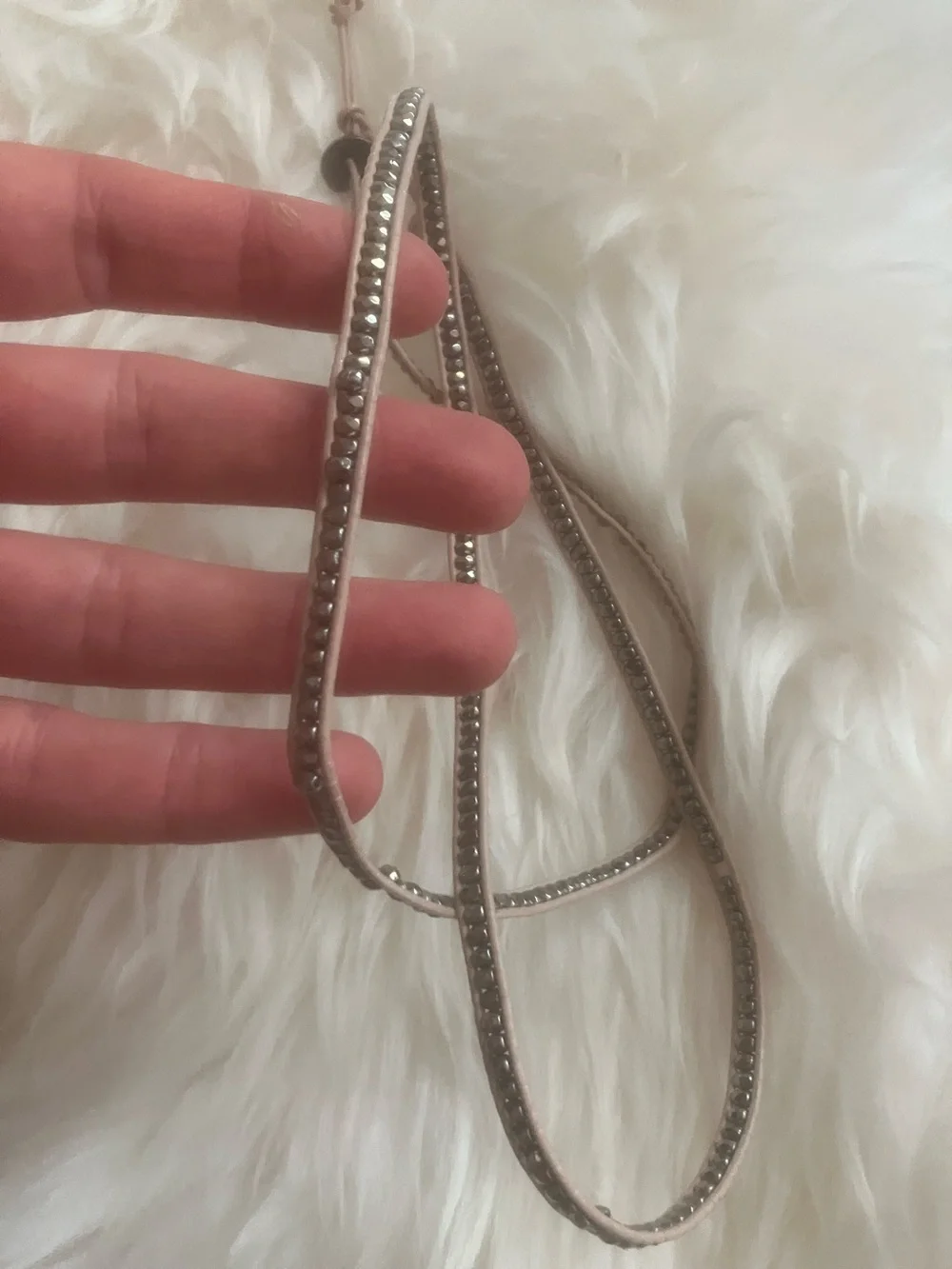 Chan Luu Beige Leather Wrap Bracelet with Silver Beads